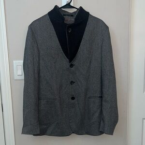 Gray Blazer with Knit Collar